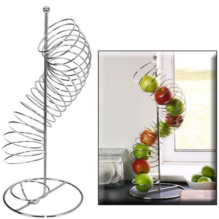 Corbeille Distributeur à Fruits Spirale oranges pommes - inox